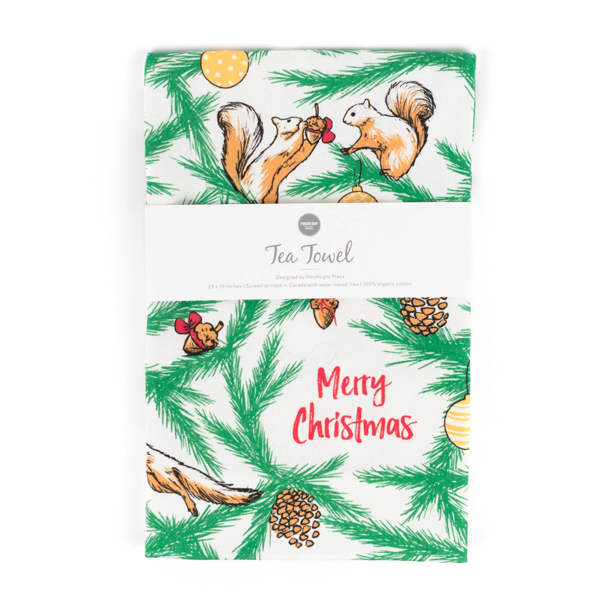 Squirrels Holiday Tea Towel