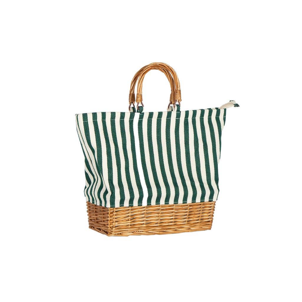 RECTANGULAR WILLOW BASE  INSULATED PICNIC BAG GREEN
