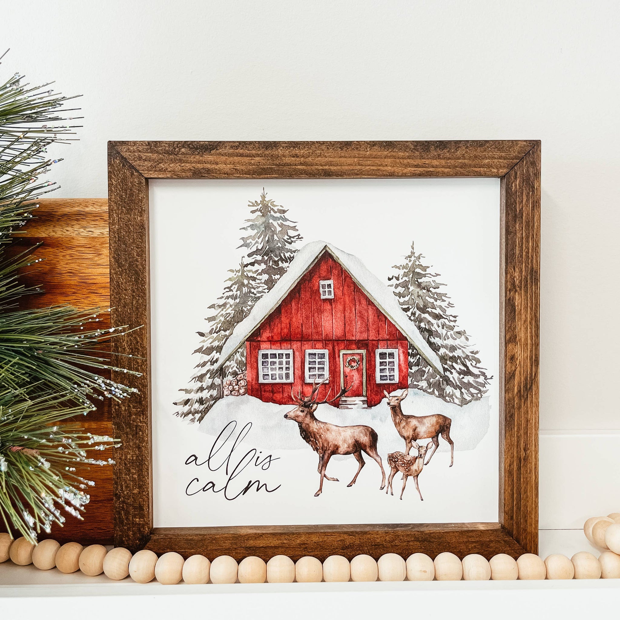 All Is Calm Framed Christmas Wood Sign