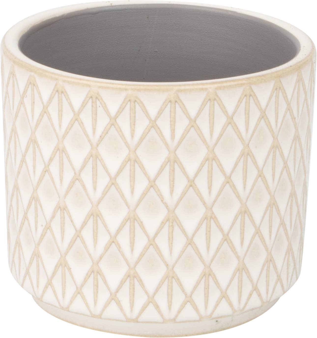Diamond pattern ceramic pot cover, pale off wht beige - A11030