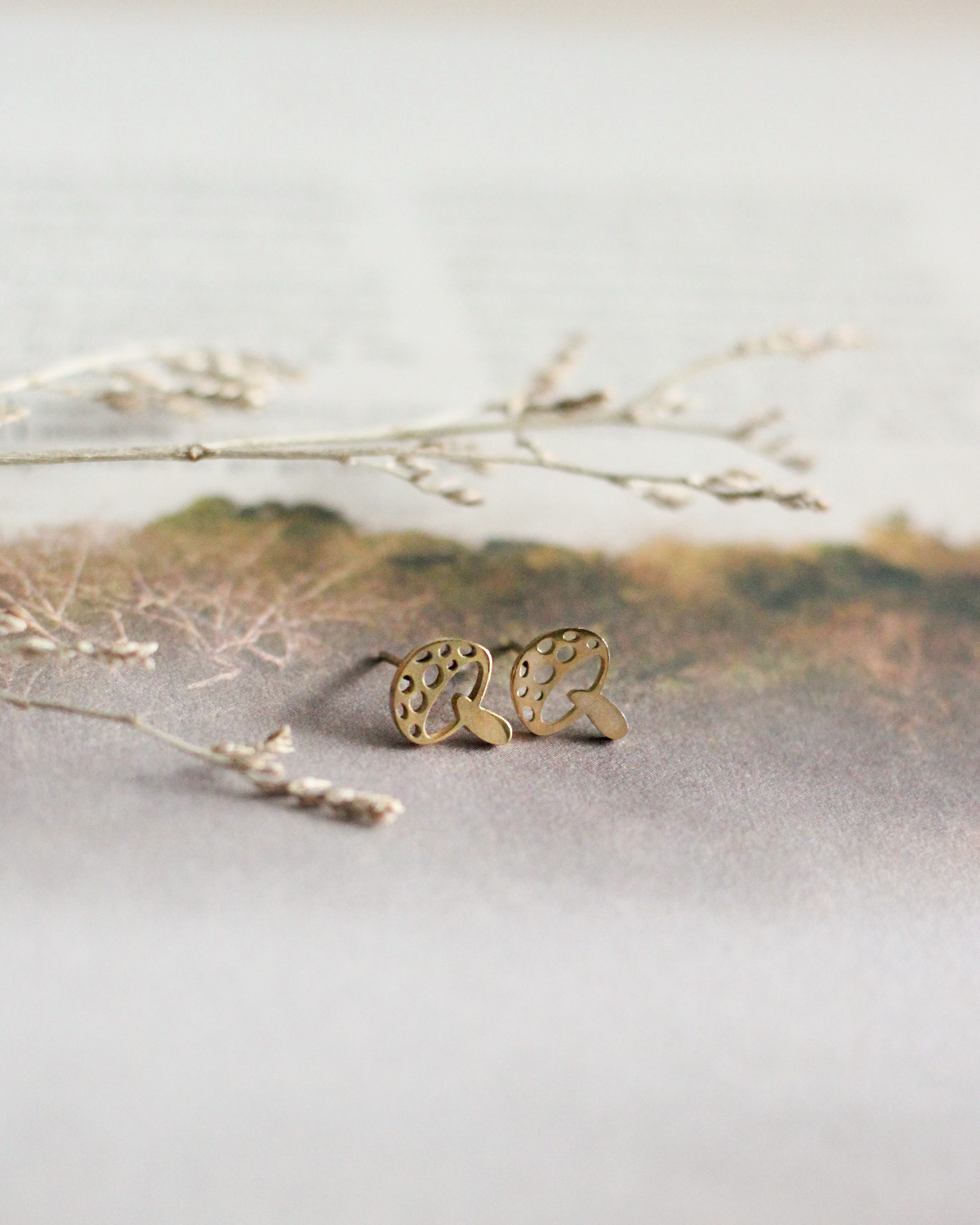 Mini Mushroom Earrings (Gold)