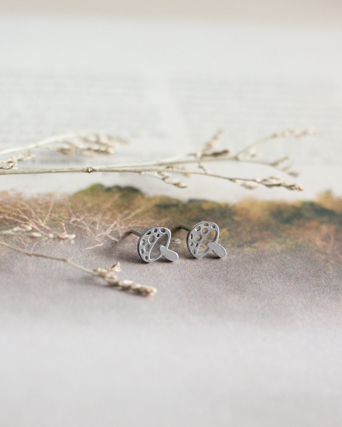 Mini Mushroom Earrings (Silver)