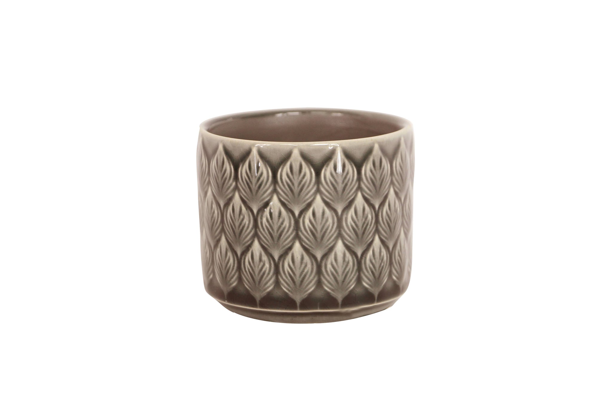 Light Grey Leaves Ceramic Mini Pot Cover - GE31227