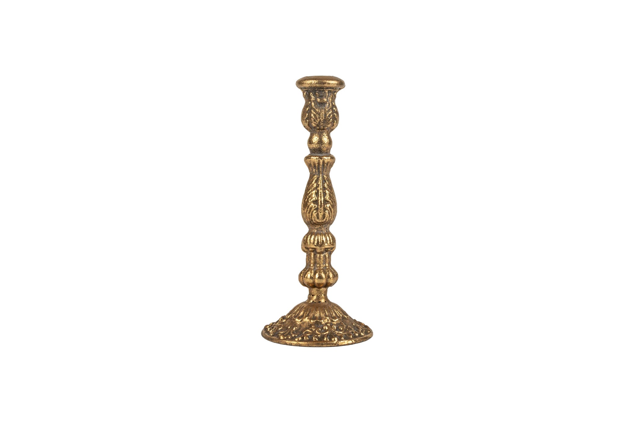 Cast iron taper holder antique gold, small, 9 in - A00519