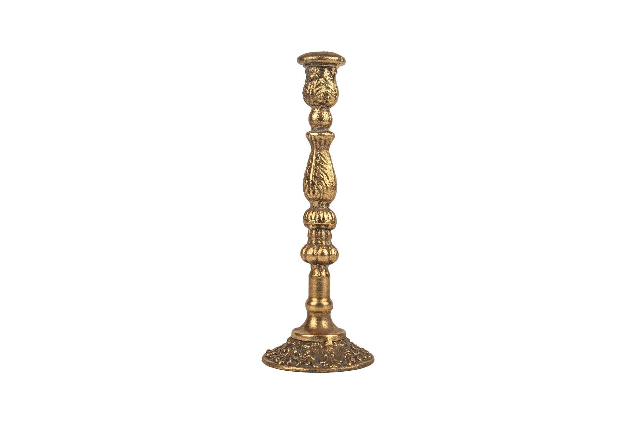 Cast iron taper holder antique gold, large, 11 in - A00520